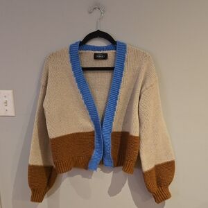 Cider Beige, Brown, and Blue Open Cardigan Size M